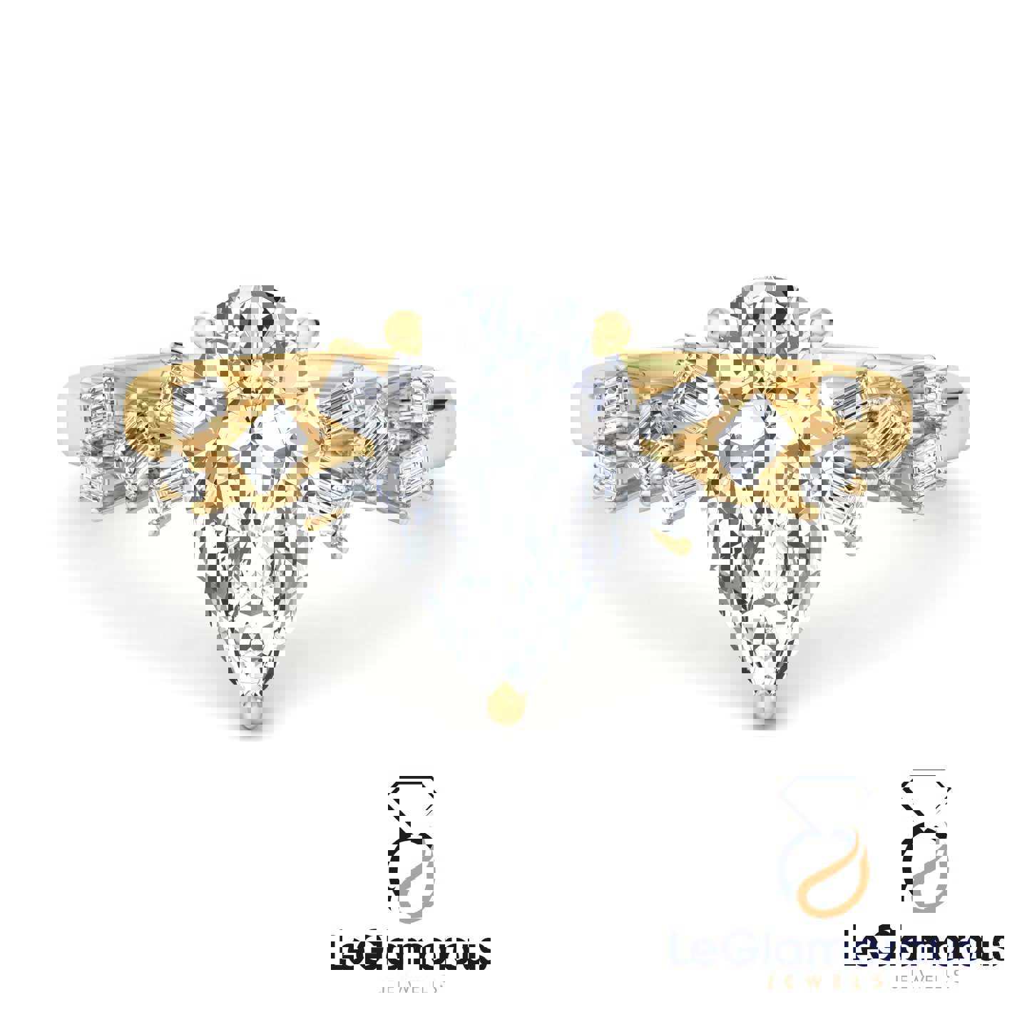 Pear Cut Hidden Halo Pave Style Lab Grown Diamond Engagement Ring