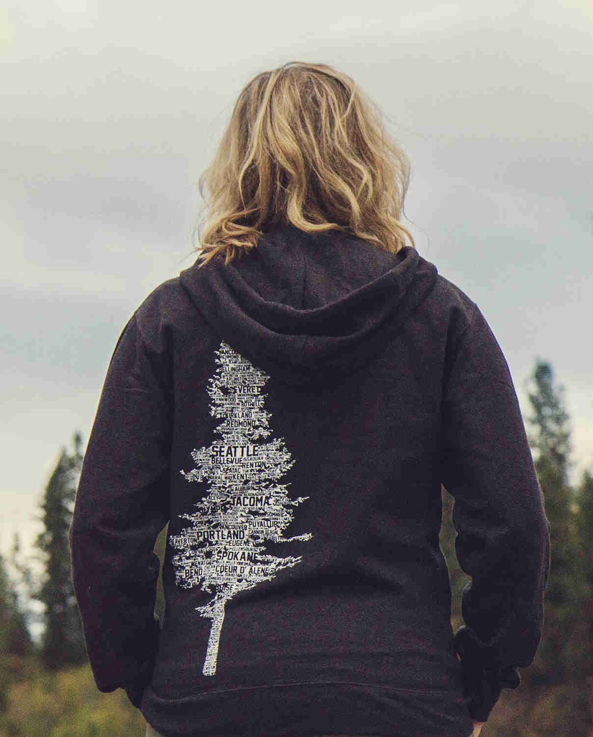 NW Tree Zip Hoodie - Ultra Soft Evergreen Tree Design