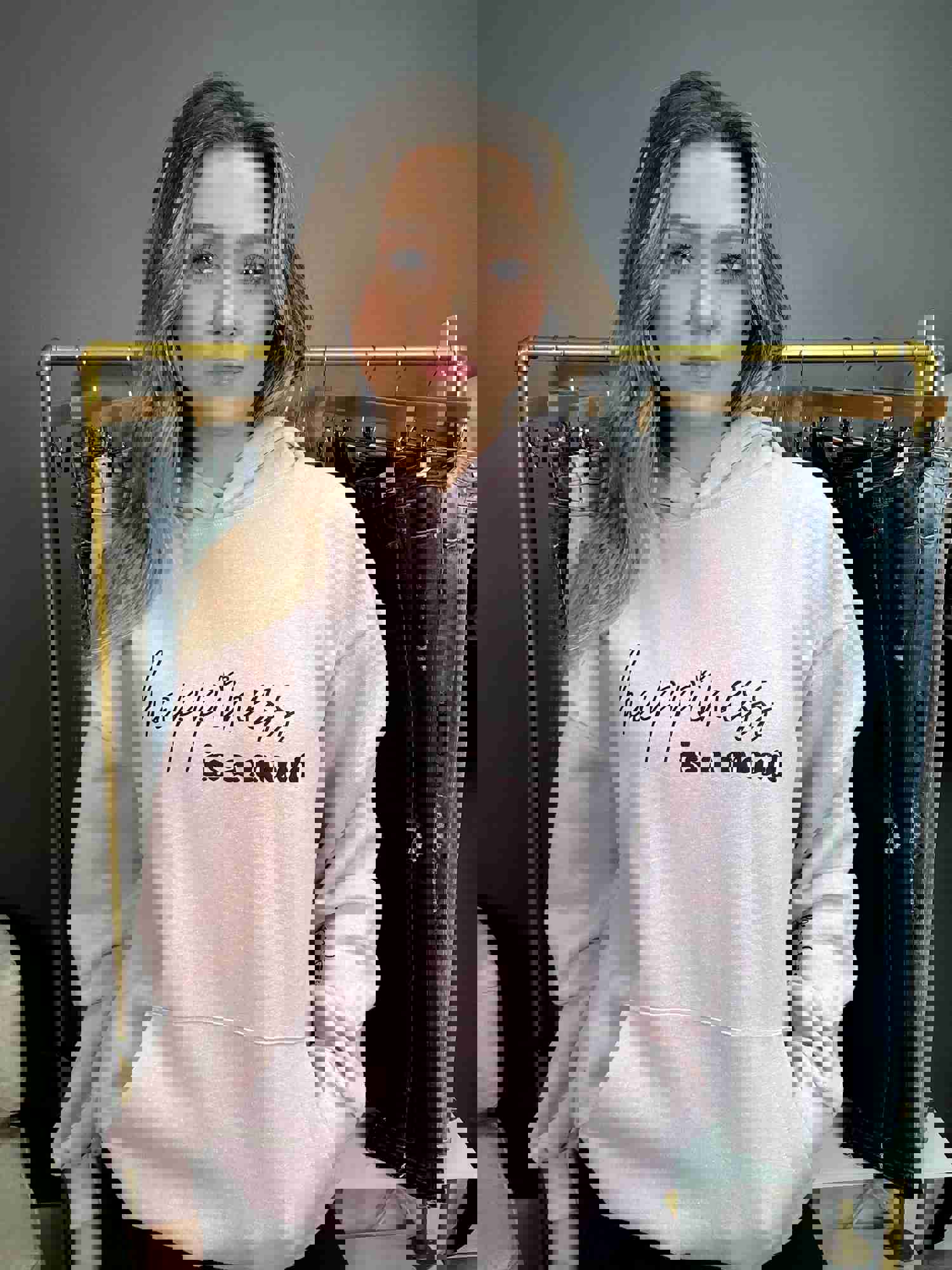 Happiness Is A Mood and F*ck Em Is A Mindset Hoodie with Sleeve Design