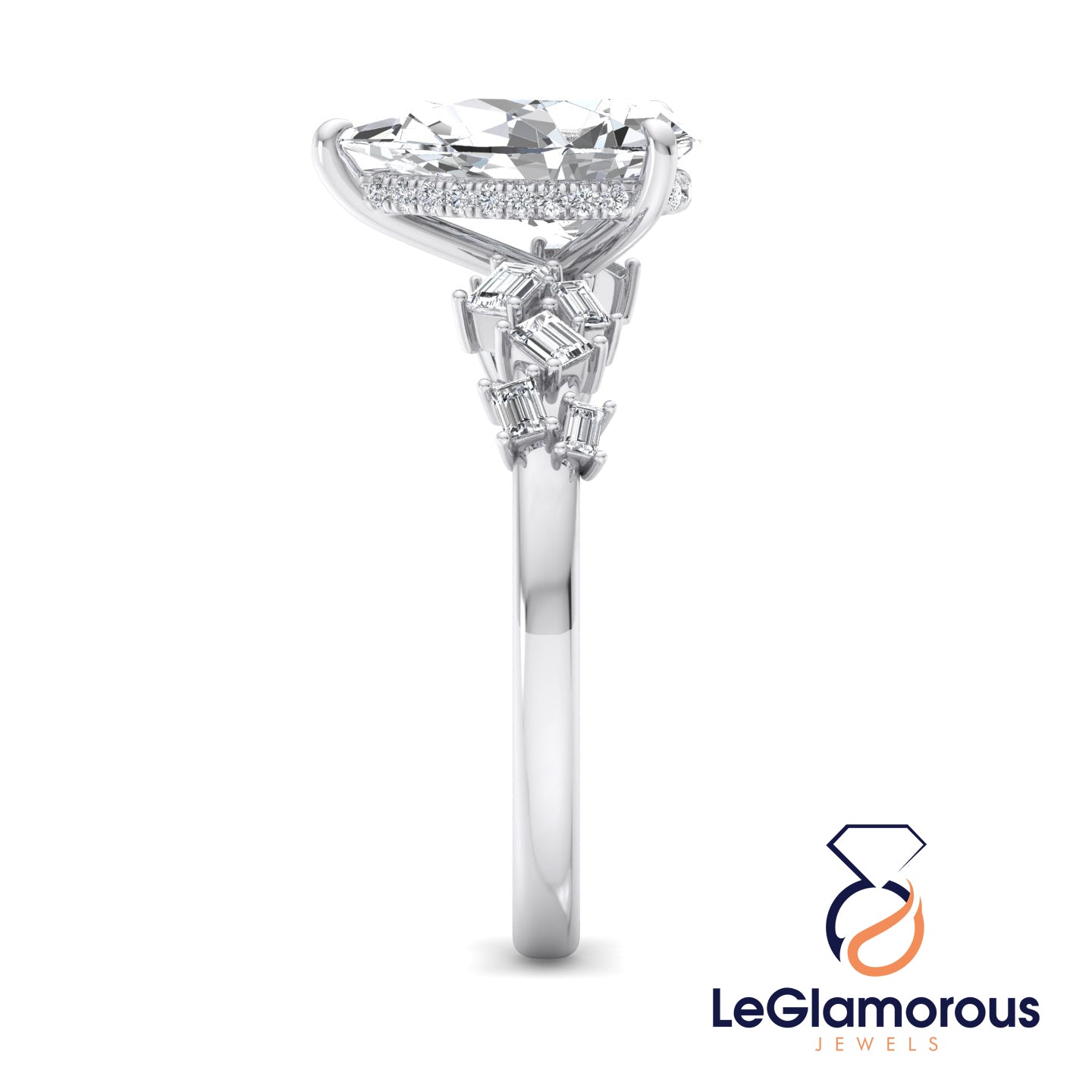 Pear Cut Hidden Halo Pave Style Lab Grown Diamond Engagement Ring