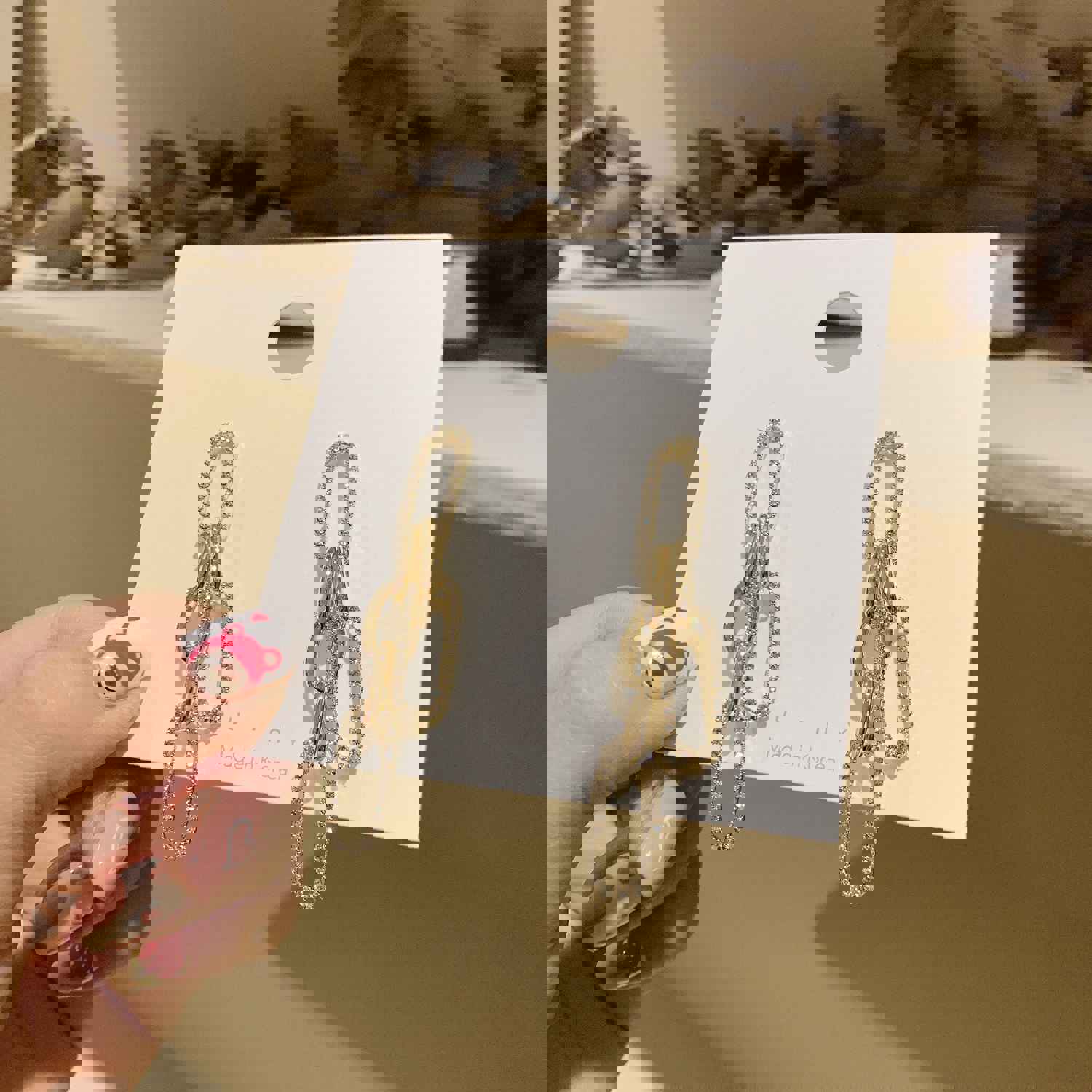 2022 Korean Design Long Chain Geometric Buckle Earrings with Copper Inlaid Zircon for Women