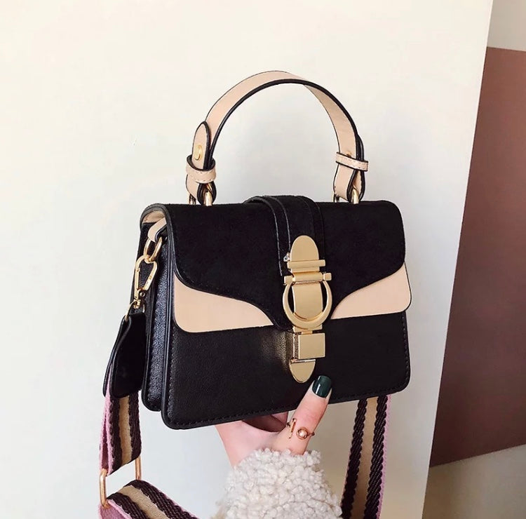 Square Leather & Suede Crossbody Handbag