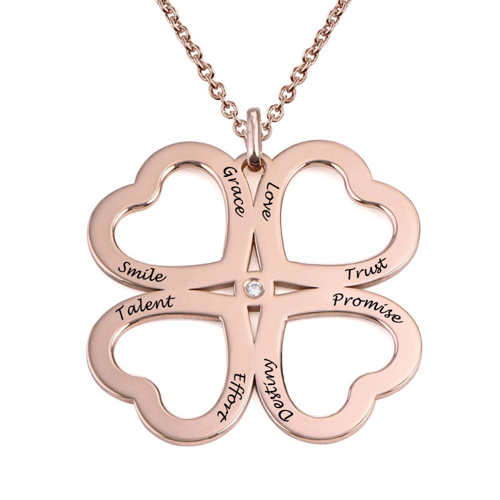 Custom Text Clover Necklace - Personalized Silver Name Necklace for Mother's Day Gift