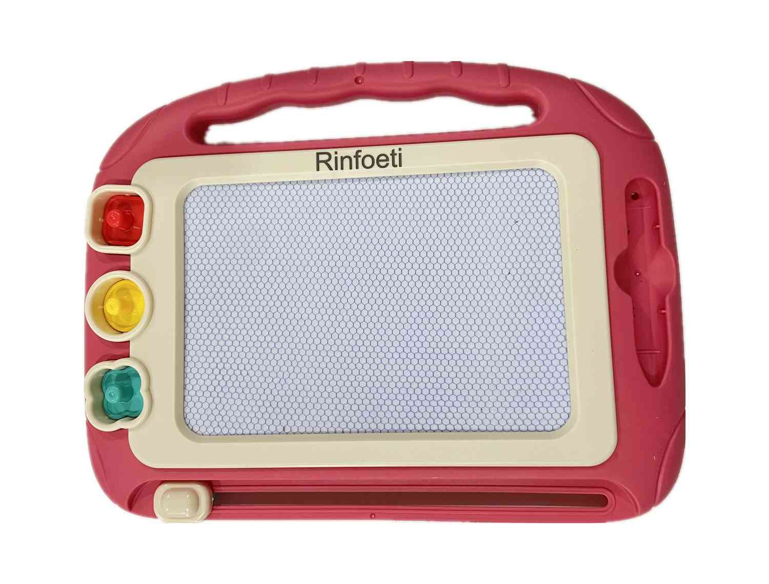 Rinfoeti Magnetic Drawing Board - Mini Travel Doodle Pad with 3 Stamps and 1 Pen (Pink)