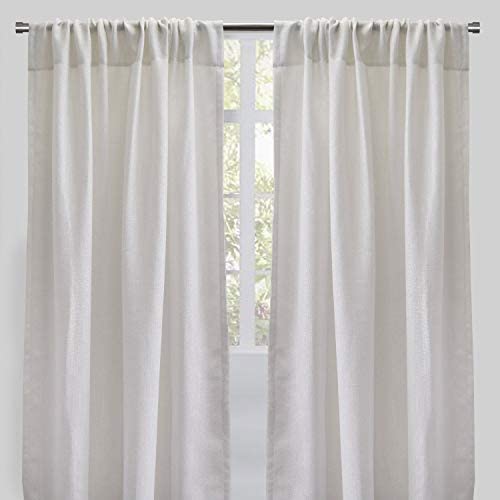 UKN Rodeo Home Linen Look Metallic Sheer Curtains (Set of 2) - 54 x 96 Inches, Ivory, Glam Polyester