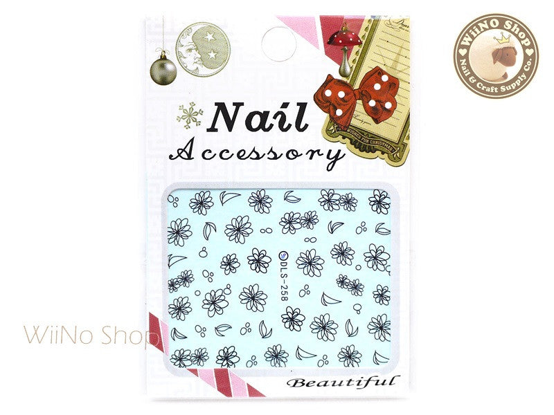 Black Floral Water Slide Nail Art Decals - 1pc (DLS-258)