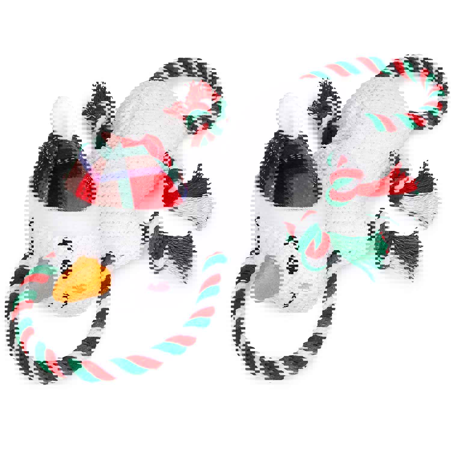 IOKHEIRA Christmas Snowman Squeaky Dog Toy - Interactive Plush Chew Toy with Crinkle Paper & Knotted Rope for Teeth Cleaning