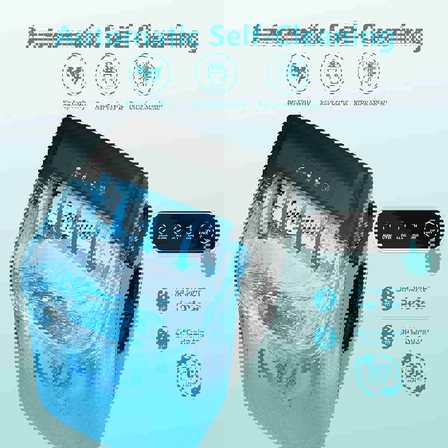 Countertop Ice Maker Machine with Handle, 26Lbs in 24Hrs, 9 Ice Cubes Ready in 6 Mins, Auto-Cleaning Portable Ice Maker with Basket and Scoop, for Home/Kitchen/Camping/RV (Silver)