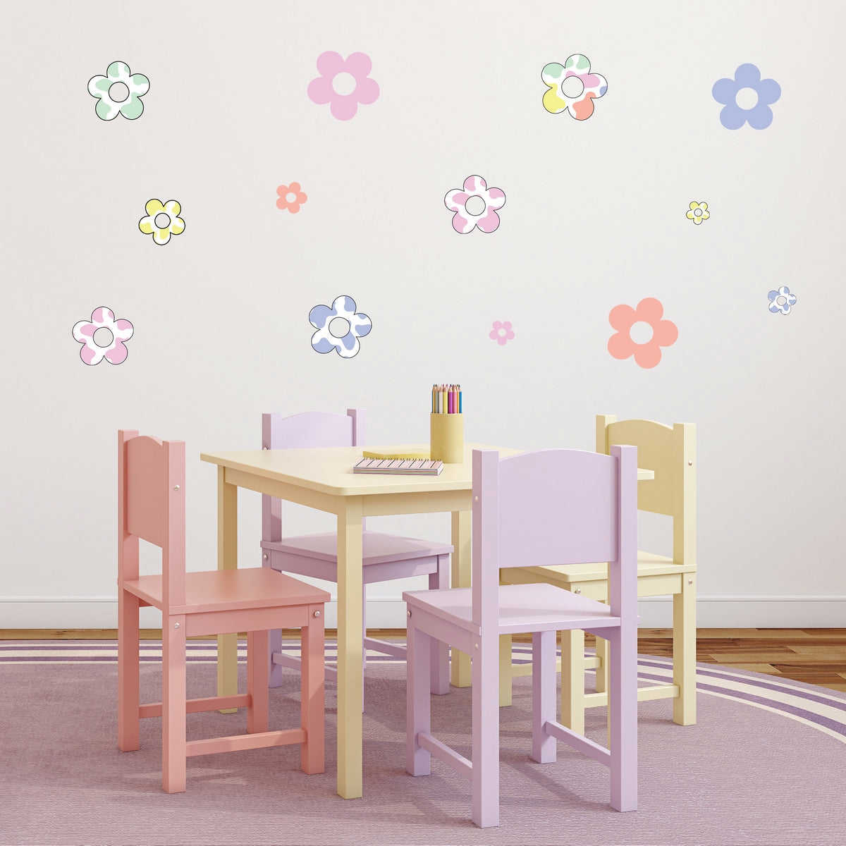 Pastel Flowers Wall Decals - Peel and Stick Floral Decor