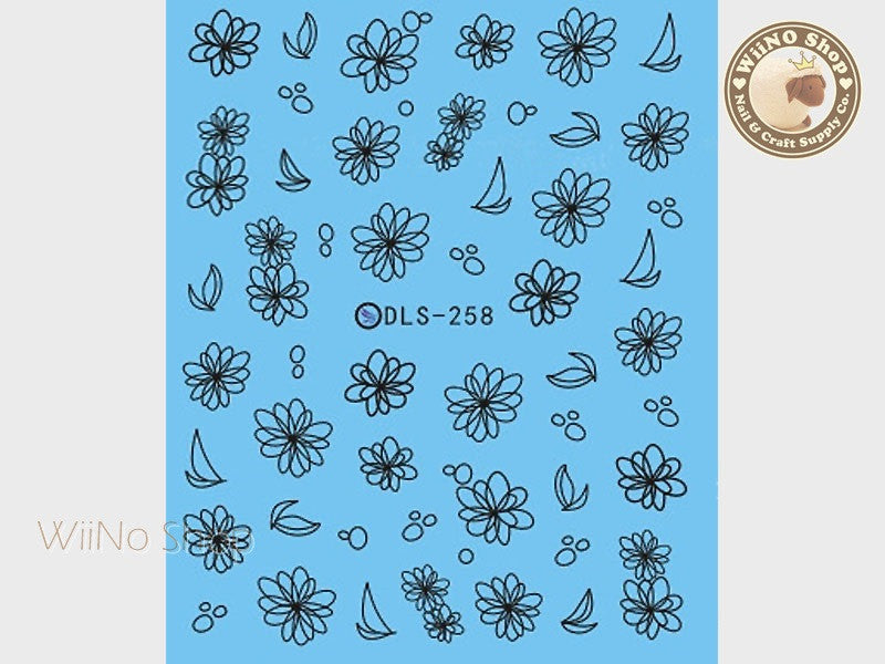 Black Floral Water Slide Nail Art Decals - 1pc (DLS-258)