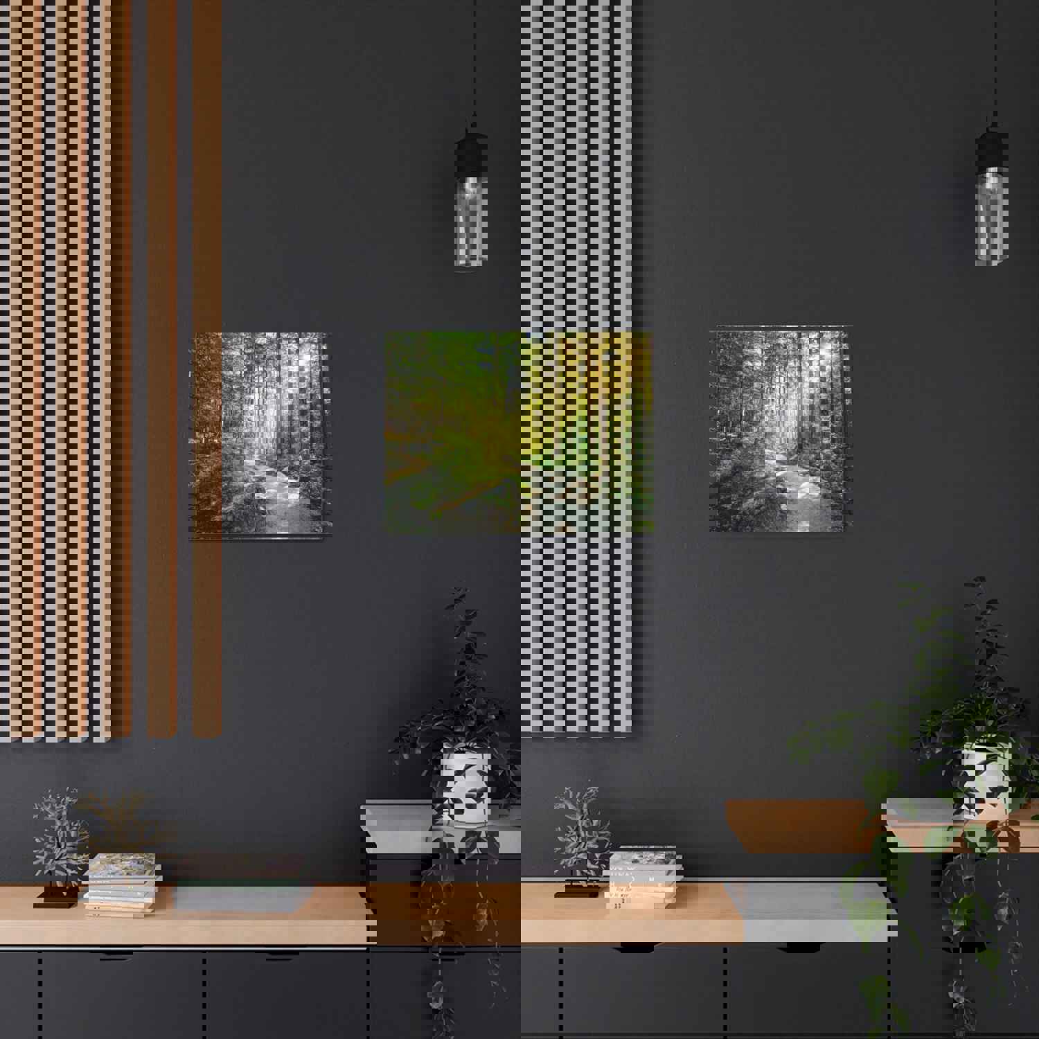 Sunlight Through Green Forest Path Nature Photography Canvas Wall Art