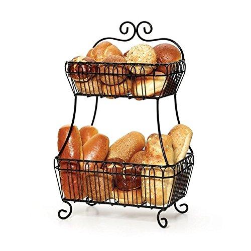 Decorative 2 Tier Black Metal Fruit and Bread Basket for Kitchen Countertop