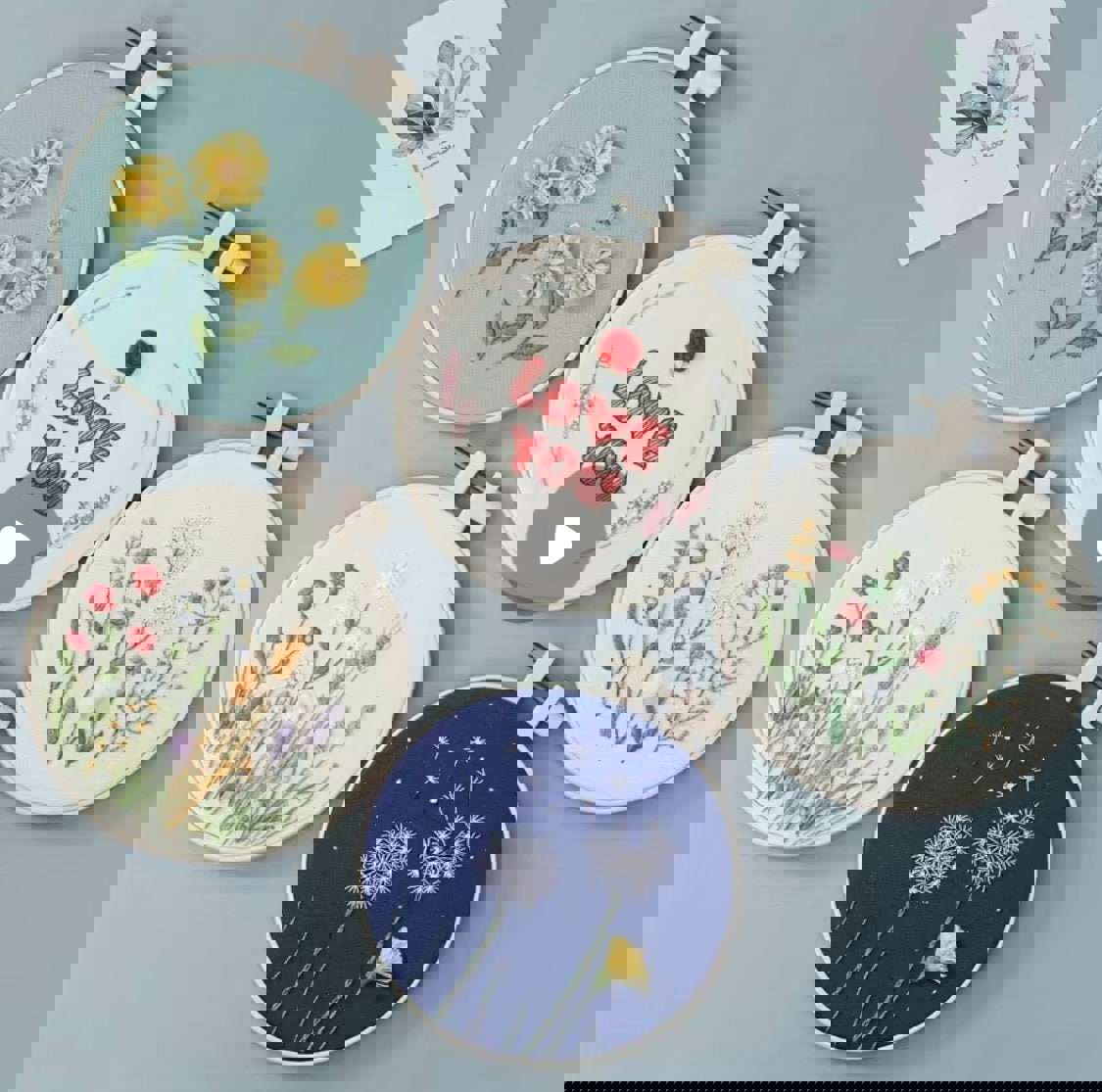 Beginner Floral Embroidery Kit with Baby’s Breath, Daisy, Dandelion, and Rose Designs