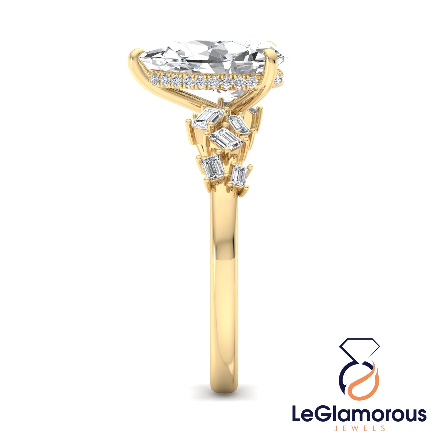 Pear Cut Hidden Halo Pave Style Lab Grown Diamond Engagement Ring