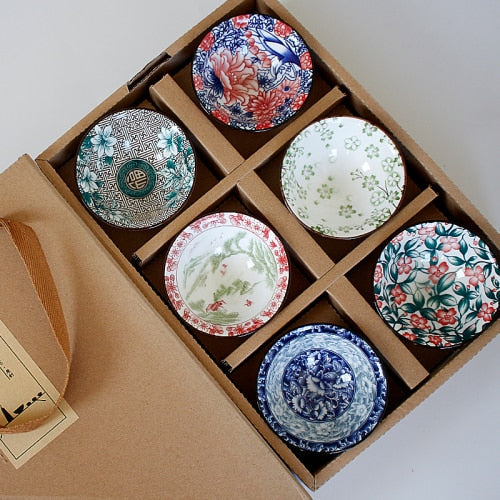 6-Piece Vintage Wine Tea Cups Set - 80ml Blue and White Retro Teaware