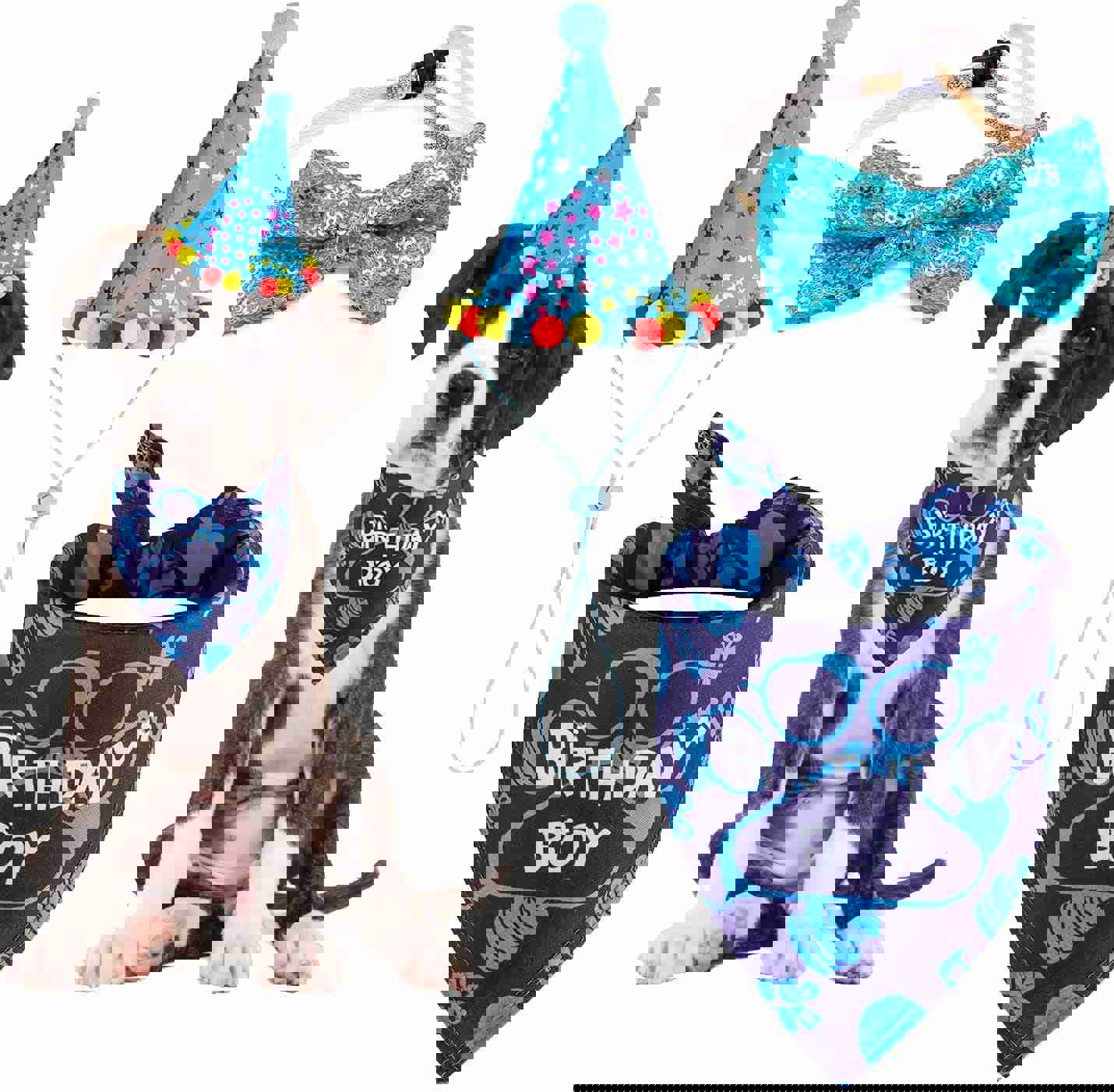 TCBOYING Dog Birthday Party Supplies Set - Bandana, Hat, and Bow Tie for Small to Medium Dogs