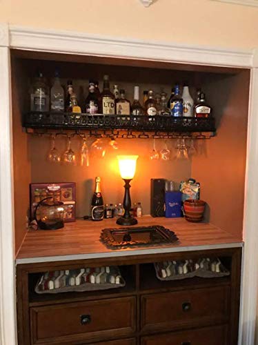 FURVOKIA Industrial Vintage Metal Bar Wine Glass Hanging Rack - Black, Adjustable Height (47.2L)