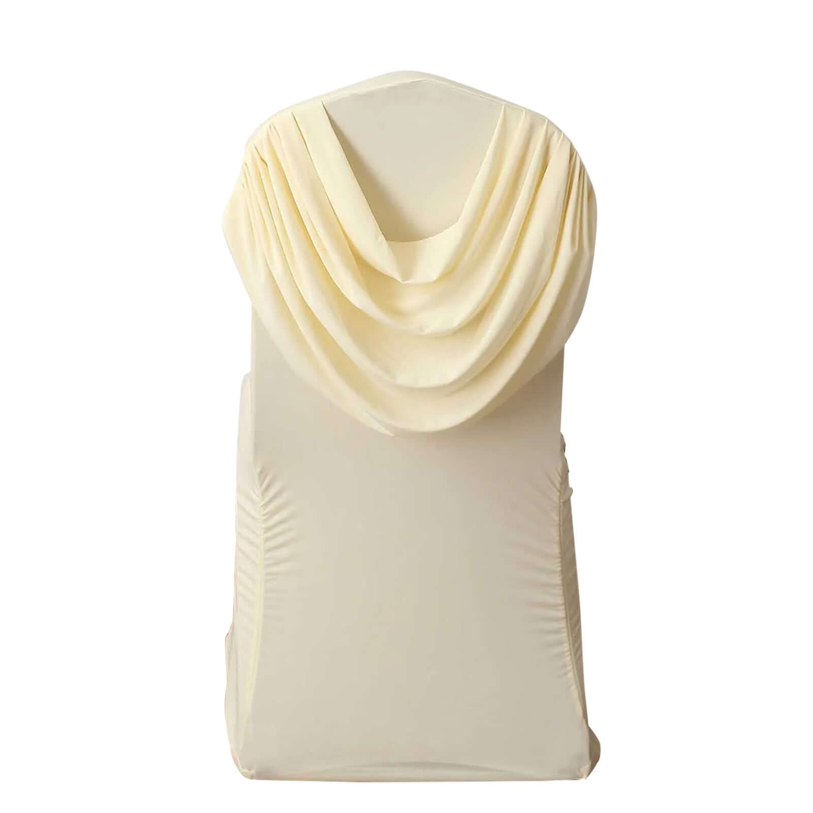 Ivory Ruched Swag Back Spandex Fitted Banquet Chair Cover With Foot Pockets