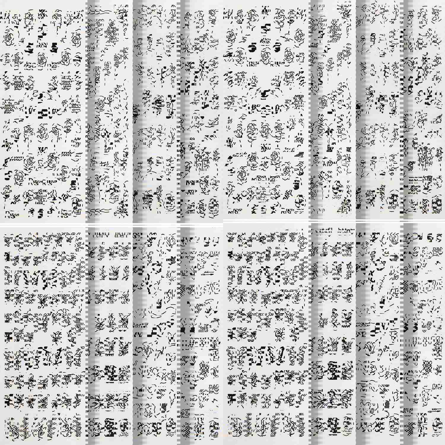 Black Nail Stickers Self-Adhesive - 8 Sheets 3D Designer Nail Art Decals