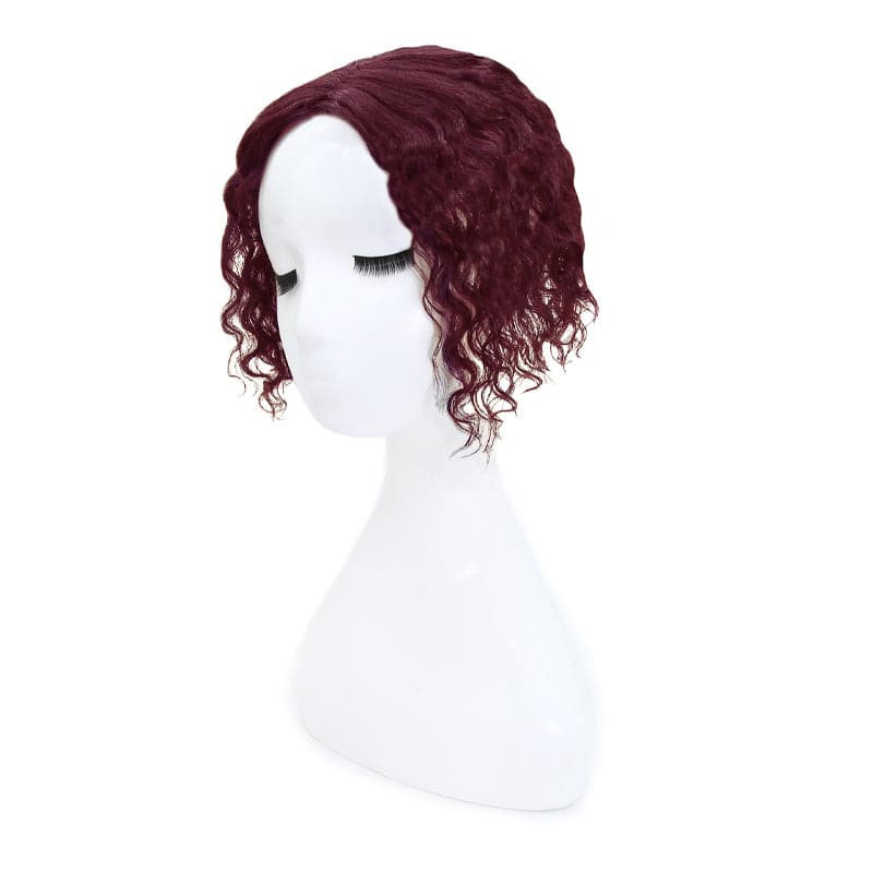 Susan Curly Human Hair Topper For Thinning Crown 10*12cm Silk Base Wine Red