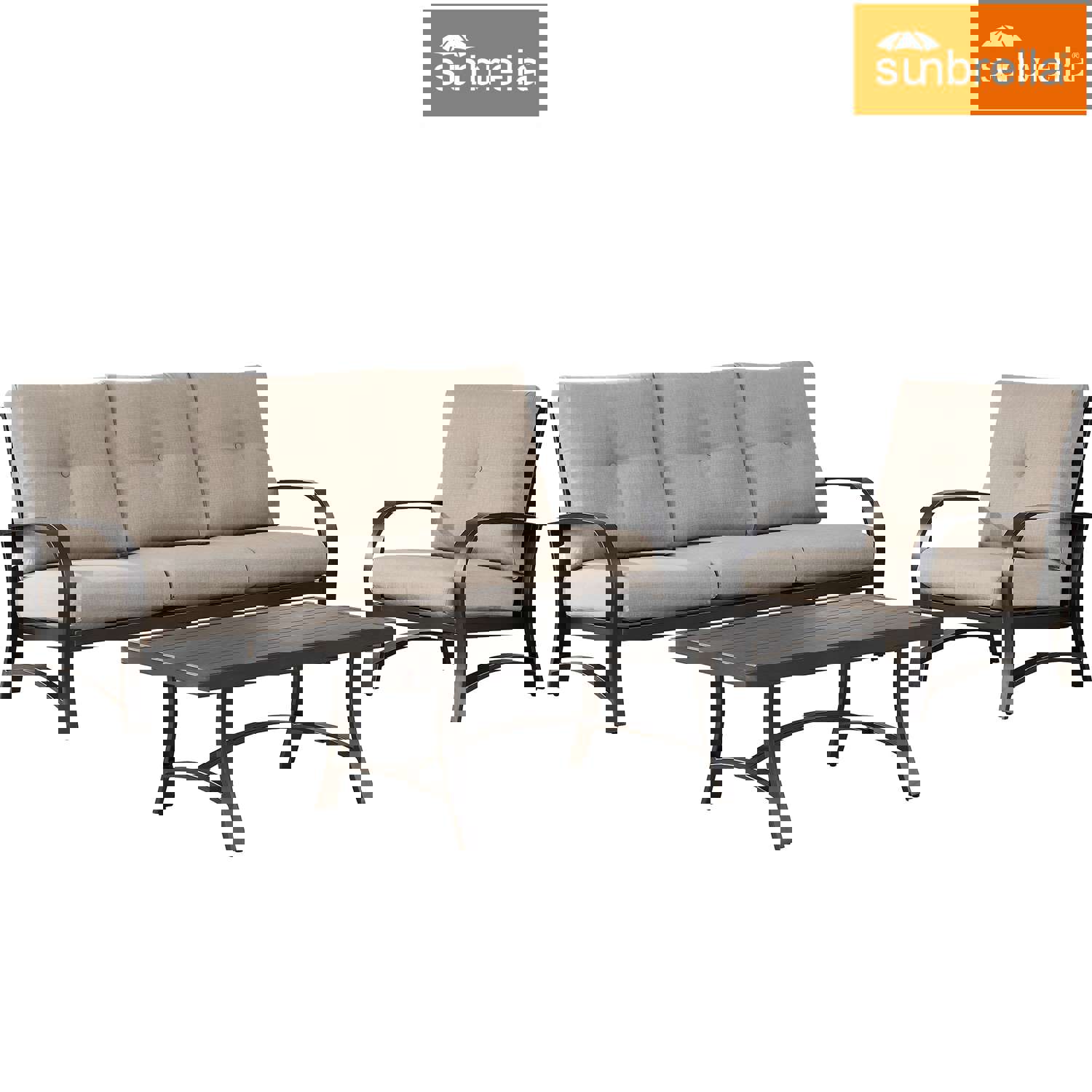 3-Piece Outdoor/Indoor Aluminum Patio Conversation Set with Sunbrella Cushions and Coffee Table