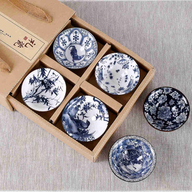 6-Piece Vintage Wine Tea Cups Set - 80ml Blue and White Retro Teaware