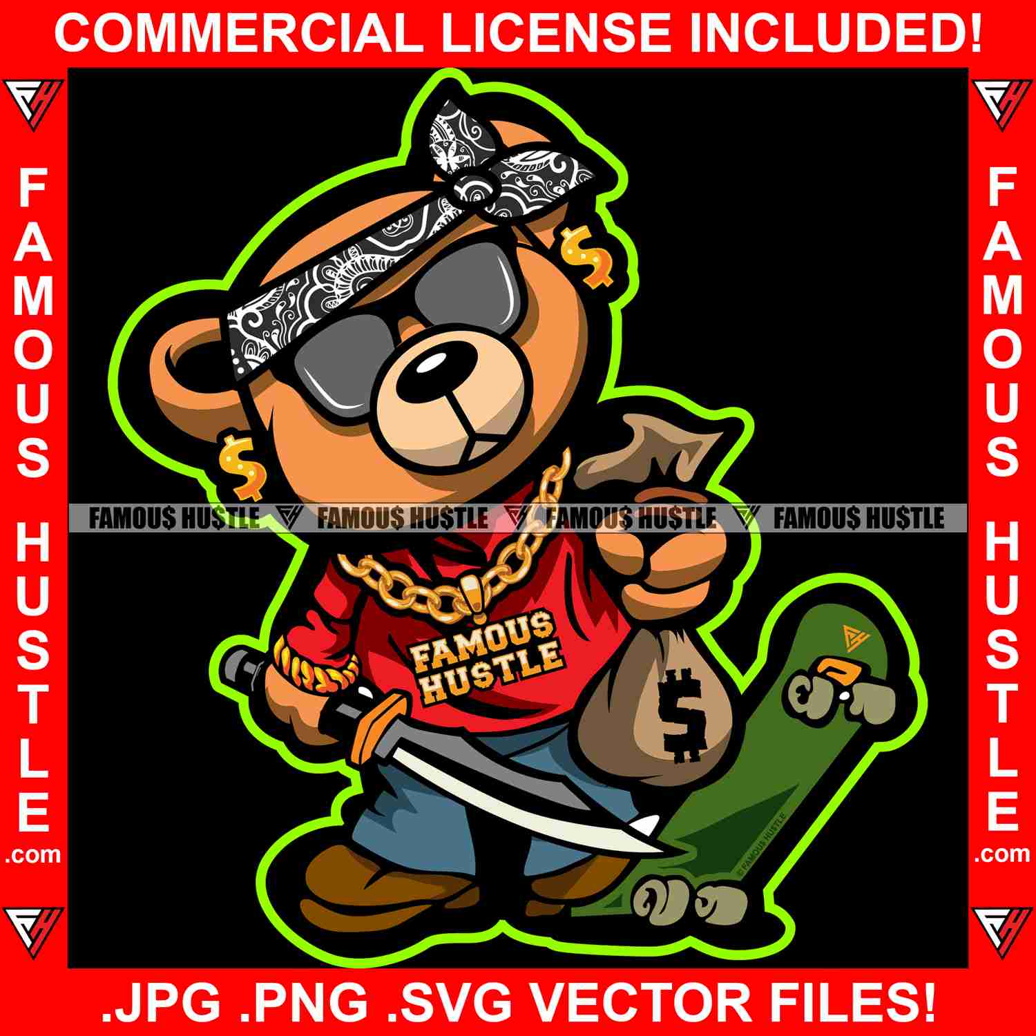 Gangster Teddy Bear Graphic Design T-Shirt Print