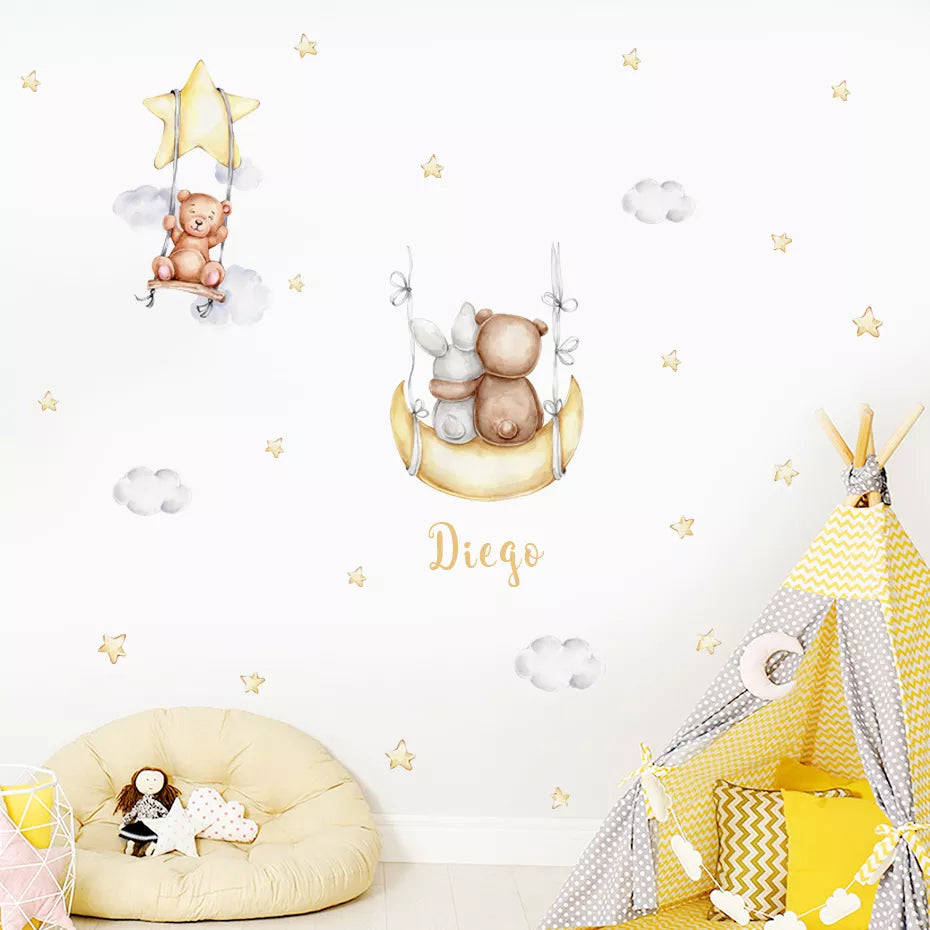 Personalized Bear Balloons Baby's Name Wall Decals - Nursery Room Removable PVC Stickers