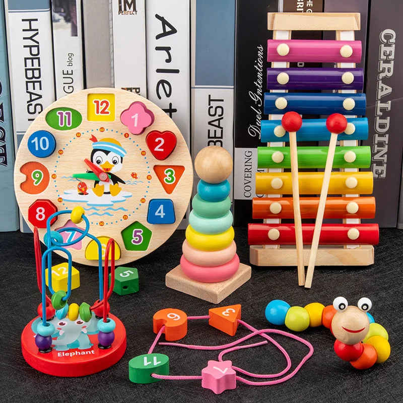 Montessori Wooden Baby Educational Toy - Colorful Wooden Blocks for Early Childhood Learning