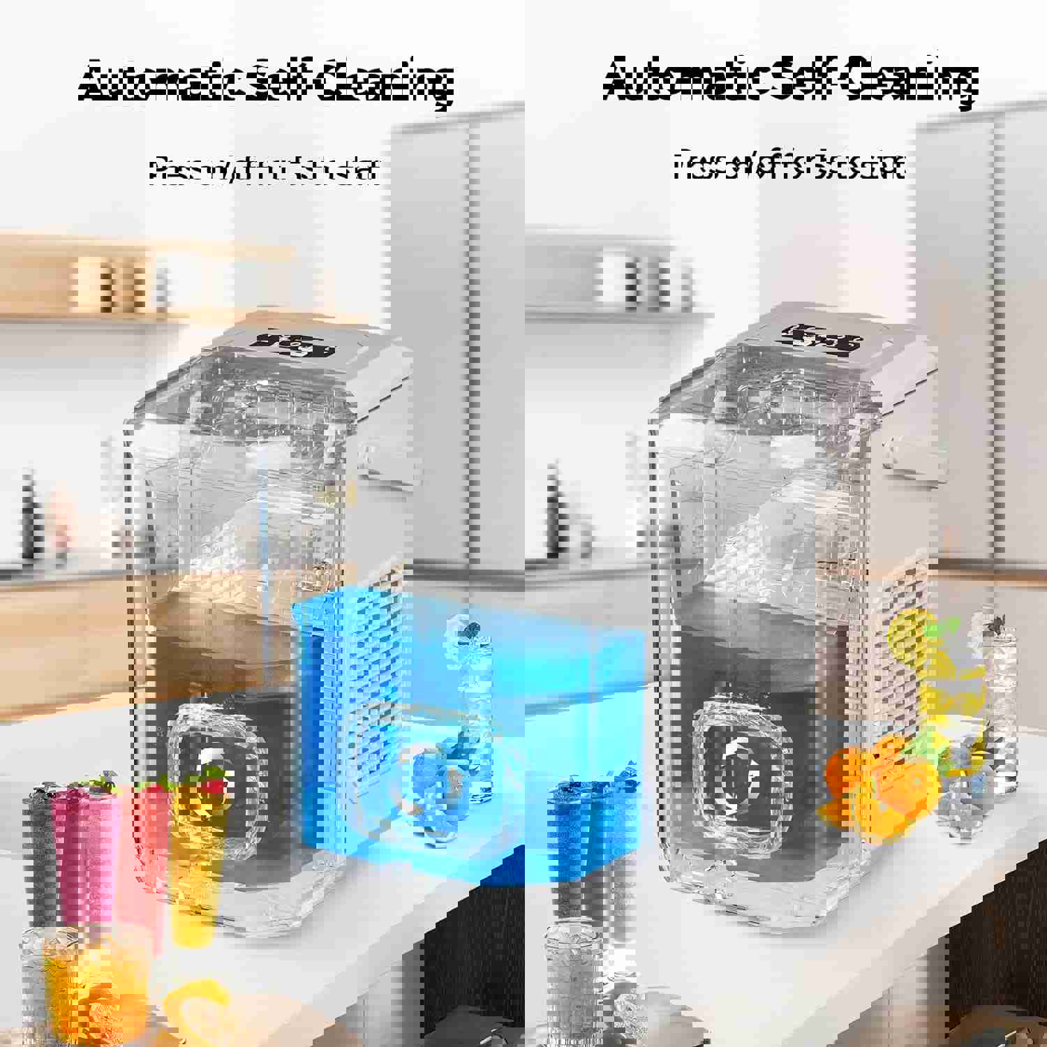 Countertop Ice Maker - 6 Mins/9 Pcs Bullet Ice, 26 Lbs/24Hrs, Self-Cleaning, Portable for Home/Kitchen/Office/Party (Grey)