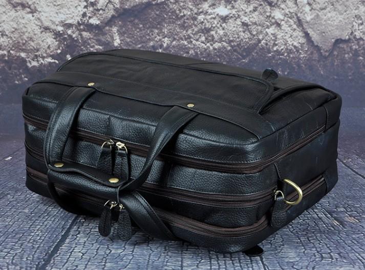 Black Leather Men's Large Briefcase - Travel & Business Work Bag