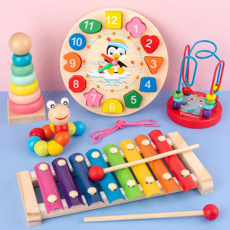 Montessori Wooden Baby Educational Toy - Colorful Wooden Blocks for Early Childhood Learning