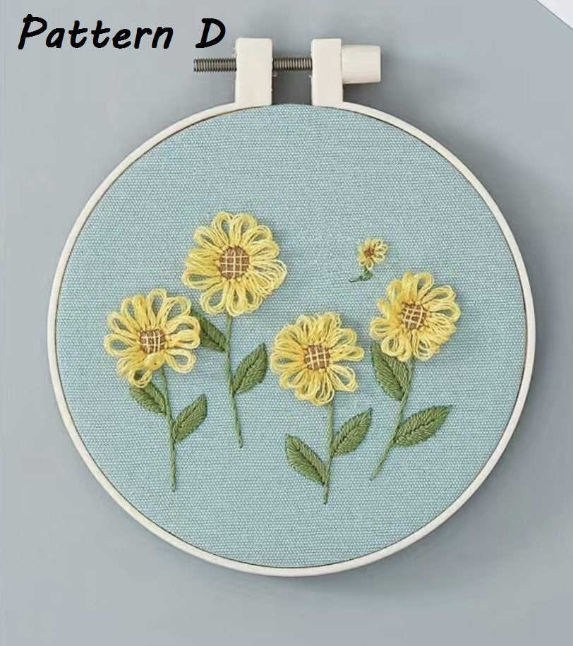 Beginner Floral Embroidery Kit with Baby’s Breath, Daisy, Dandelion, and Rose Designs