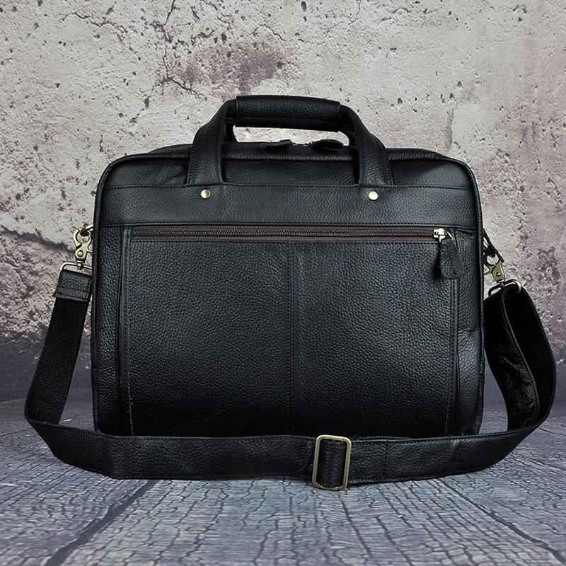 Black Leather Men's Large Briefcase - Travel & Business Work Bag