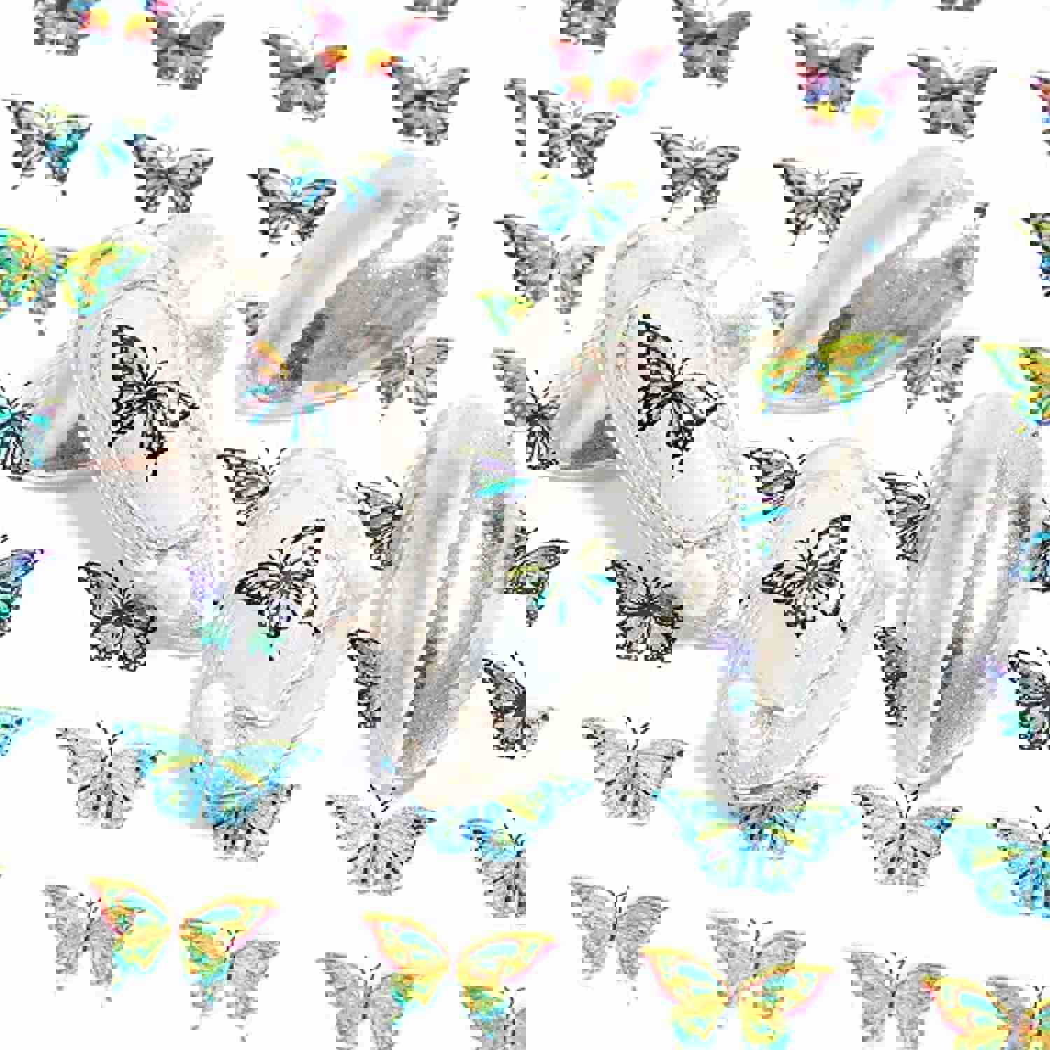 Butterfly Nail Art Stickers - 3D Self-Adhesive Floral Nail Decals (6 Sheets)