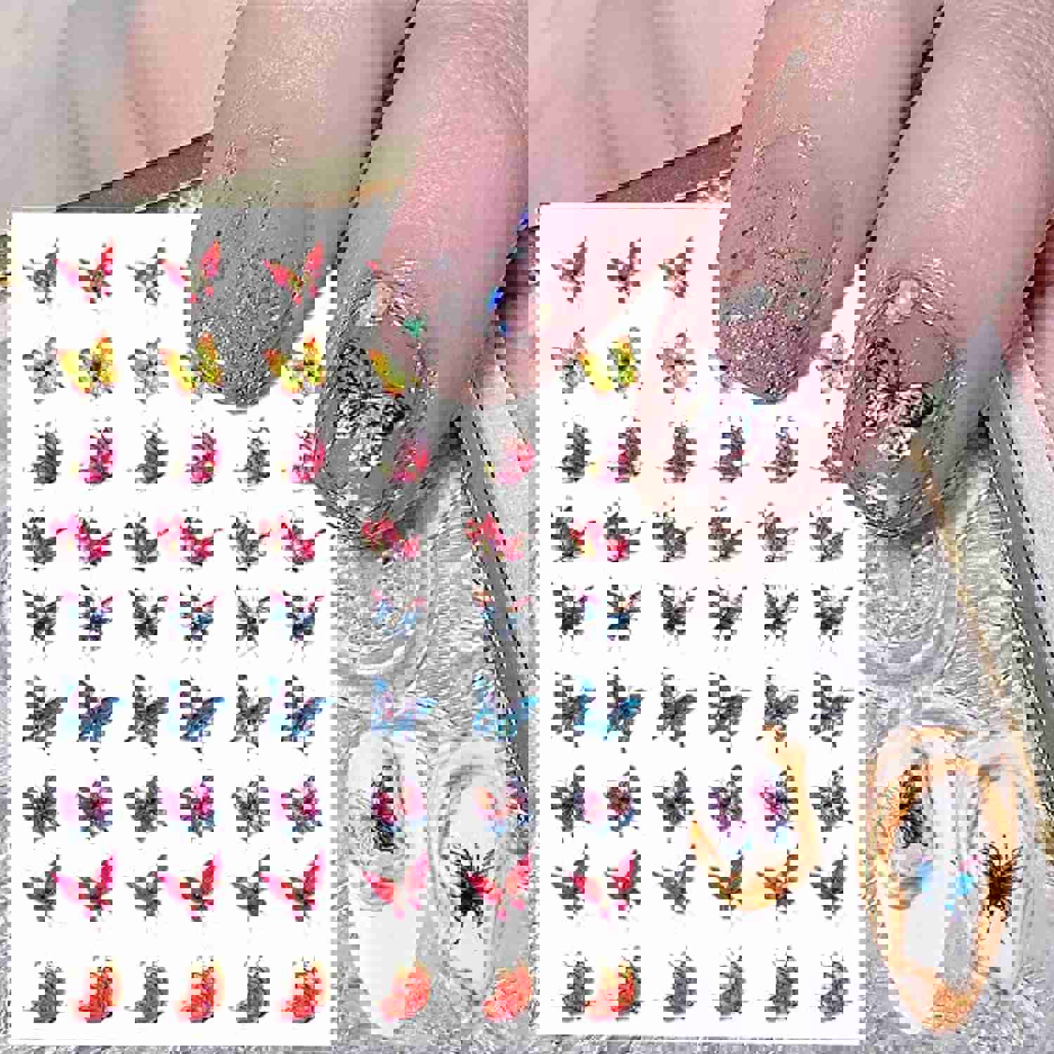 Butterfly Nail Art Stickers - 3D Self-Adhesive Floral Nail Decals (6 Sheets)