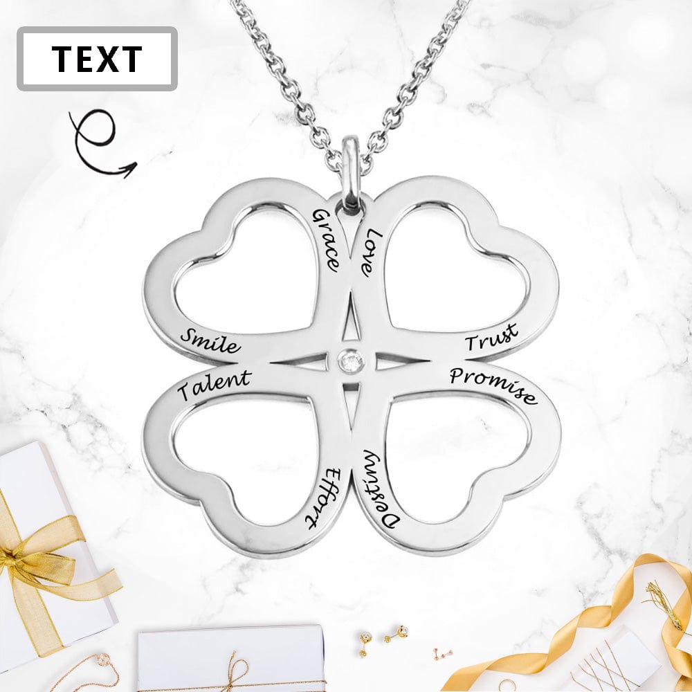 Custom Text Clover Necklace - Personalized Silver Name Necklace for Mother's Day Gift