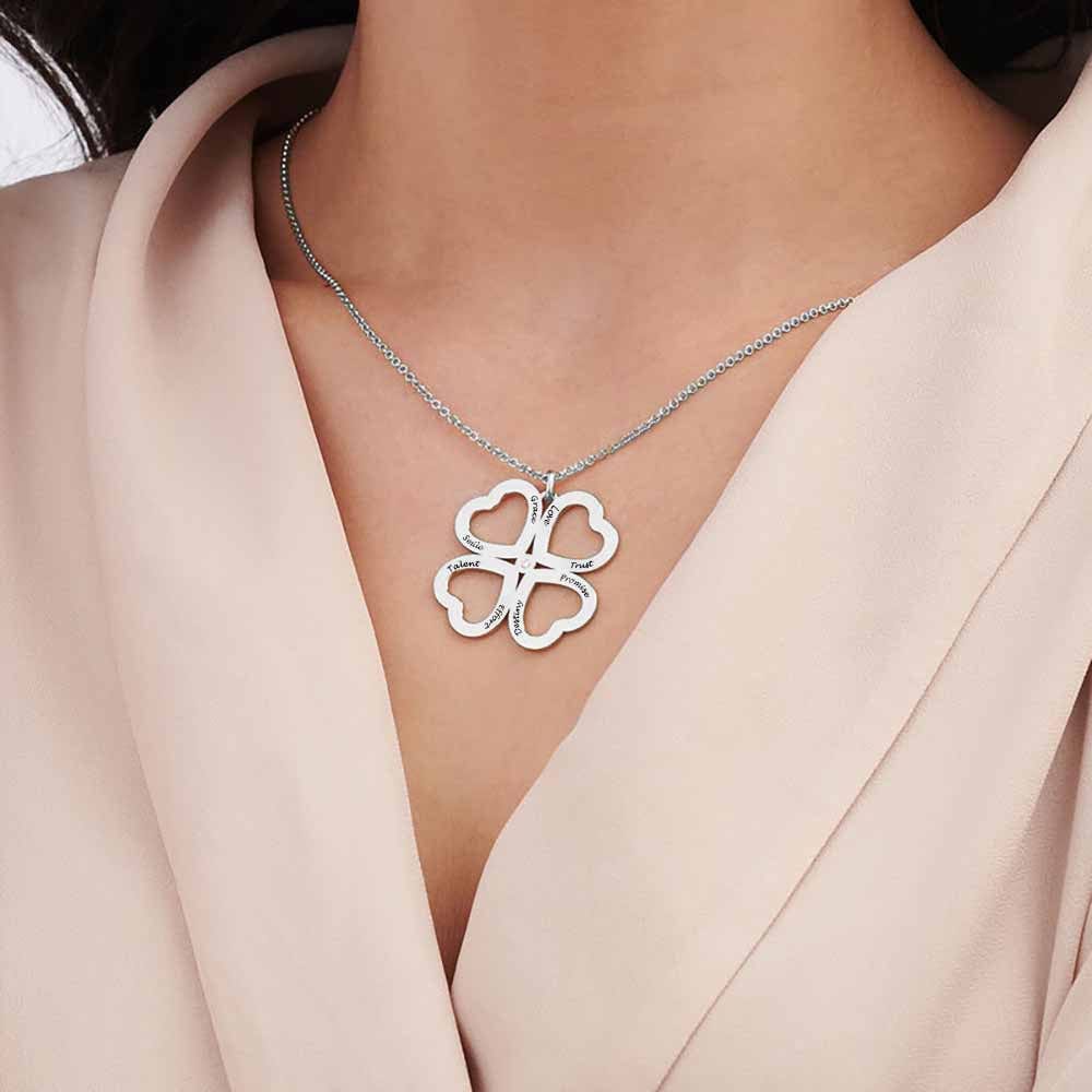 Custom Text Clover Necklace - Personalized Silver Name Necklace for Mother's Day Gift