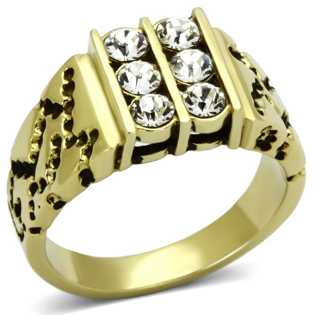 IP Gold (Ion Plating) Stainless Steel Ring with Top Grade Crystal for Women - Style TK774