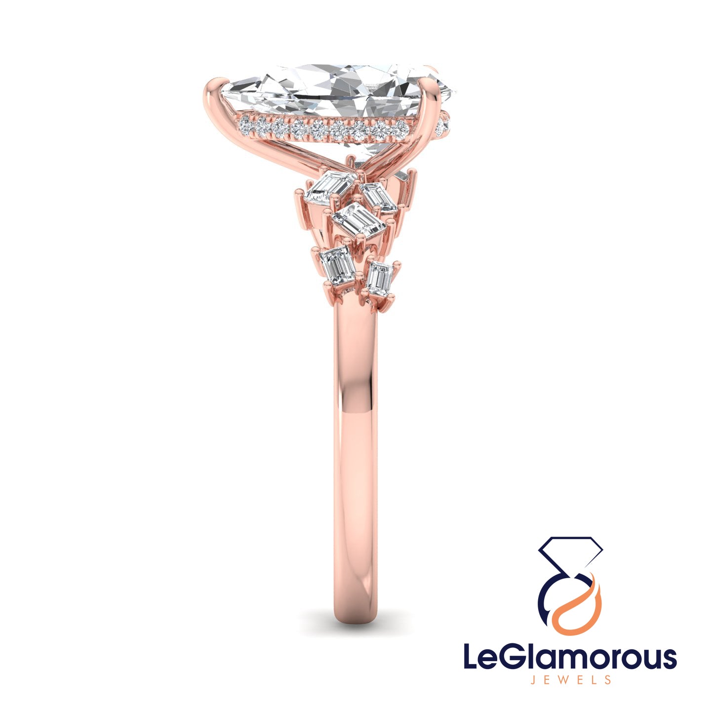 Pear Cut Hidden Halo Pave Style Lab Grown Diamond Engagement Ring