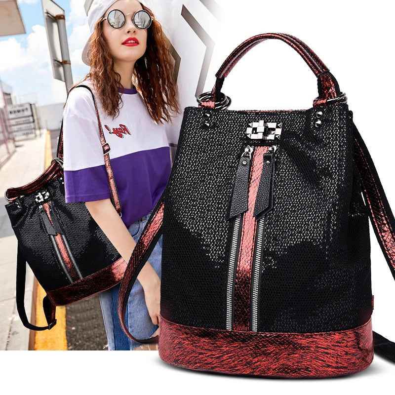 Black Genuine Leather Cool Backpack For Women - Fashion Travel Large Capacity Bag
