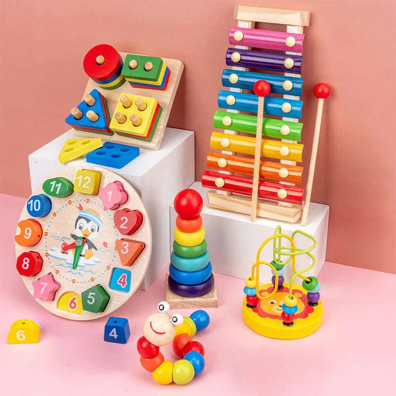 Montessori Wooden Baby Educational Toy - Colorful Wooden Blocks for Early Childhood Learning