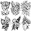 Kotbs 6 Sheets Black Tribal Realistic Animal Flower Temporary Tattoos for Men and Women