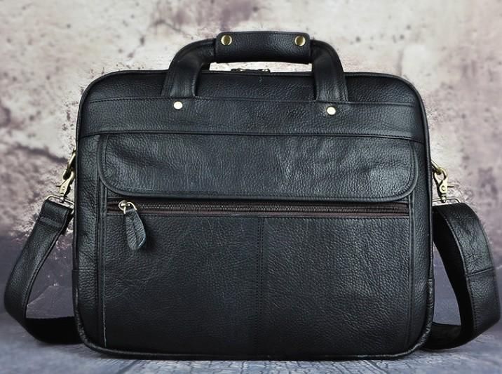 Black Leather Men's Large Briefcase - Travel & Business Work Bag