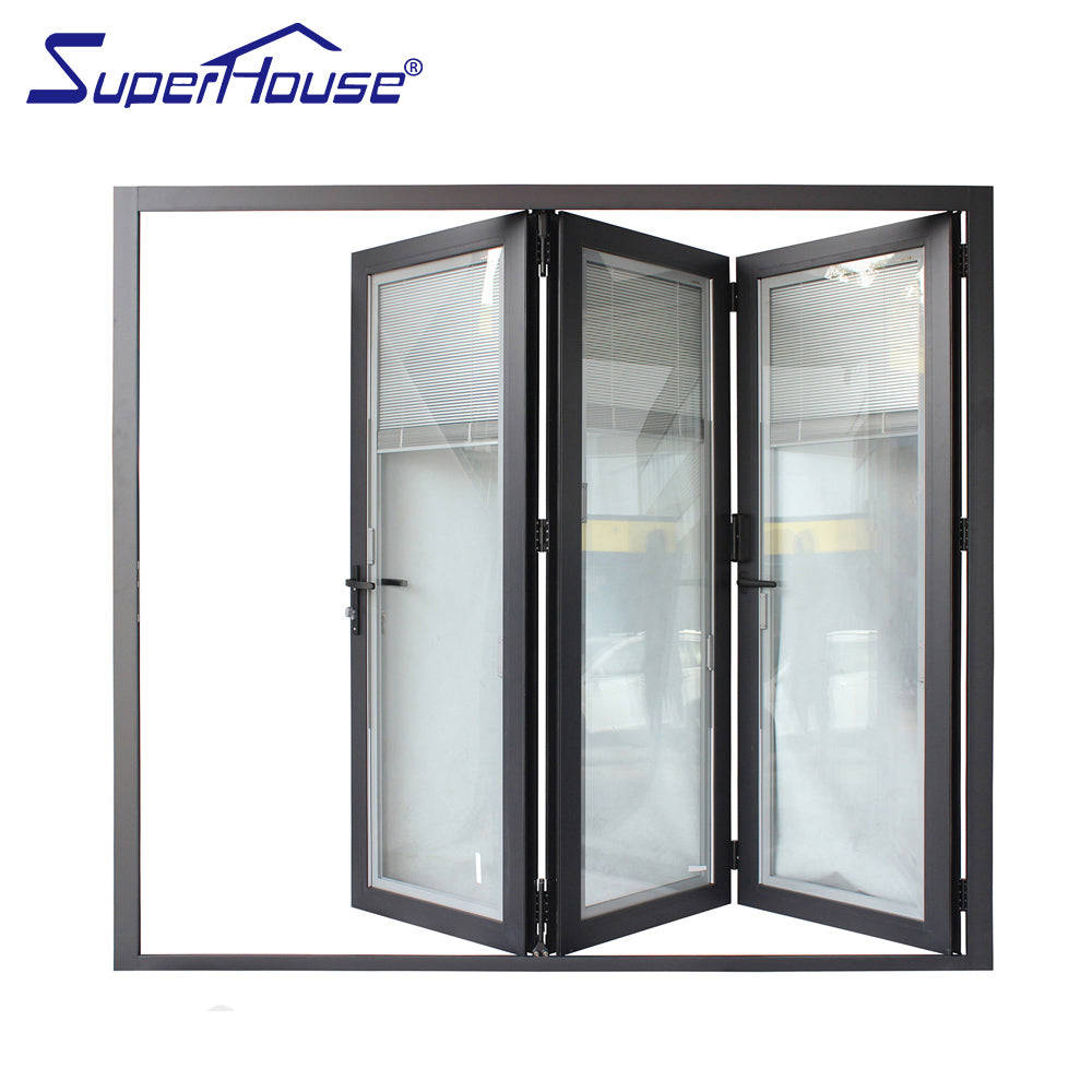 Miami-Dade County Approved Energy Efficient Aluminum Glass Folding Door with Blinds Insert