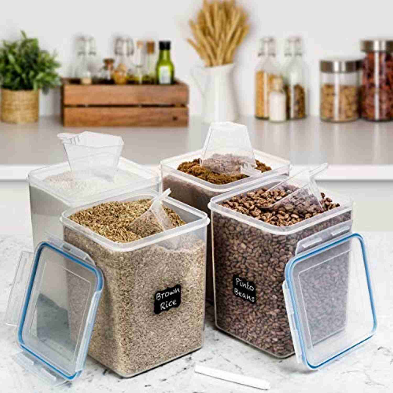 EXTRA LARGE WIDE & DEEP Food Storage Airtight Pantry Containers [Set of 4] 5.2L /176 oz with Measuring Cups & Labels