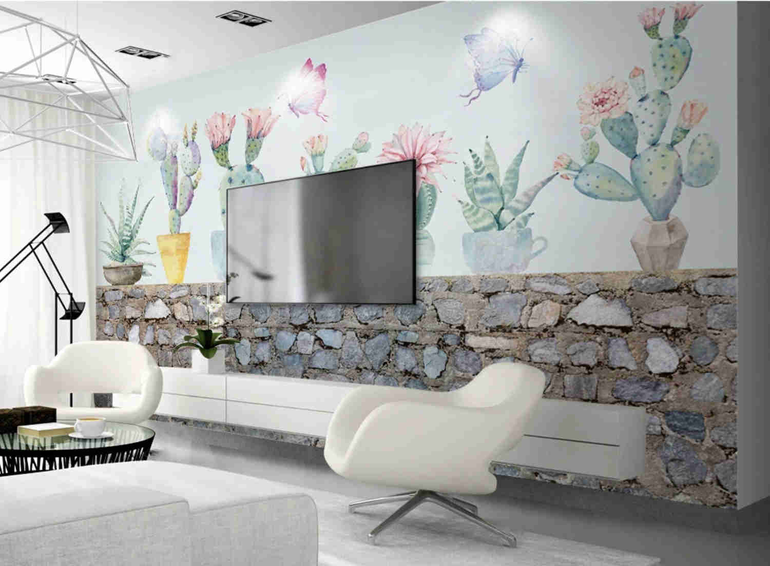 Cactus Peel and Stick Wallpaper - Tropical Floral Wall Mural for Living Room, Nursery, Bedroom, Kitchen