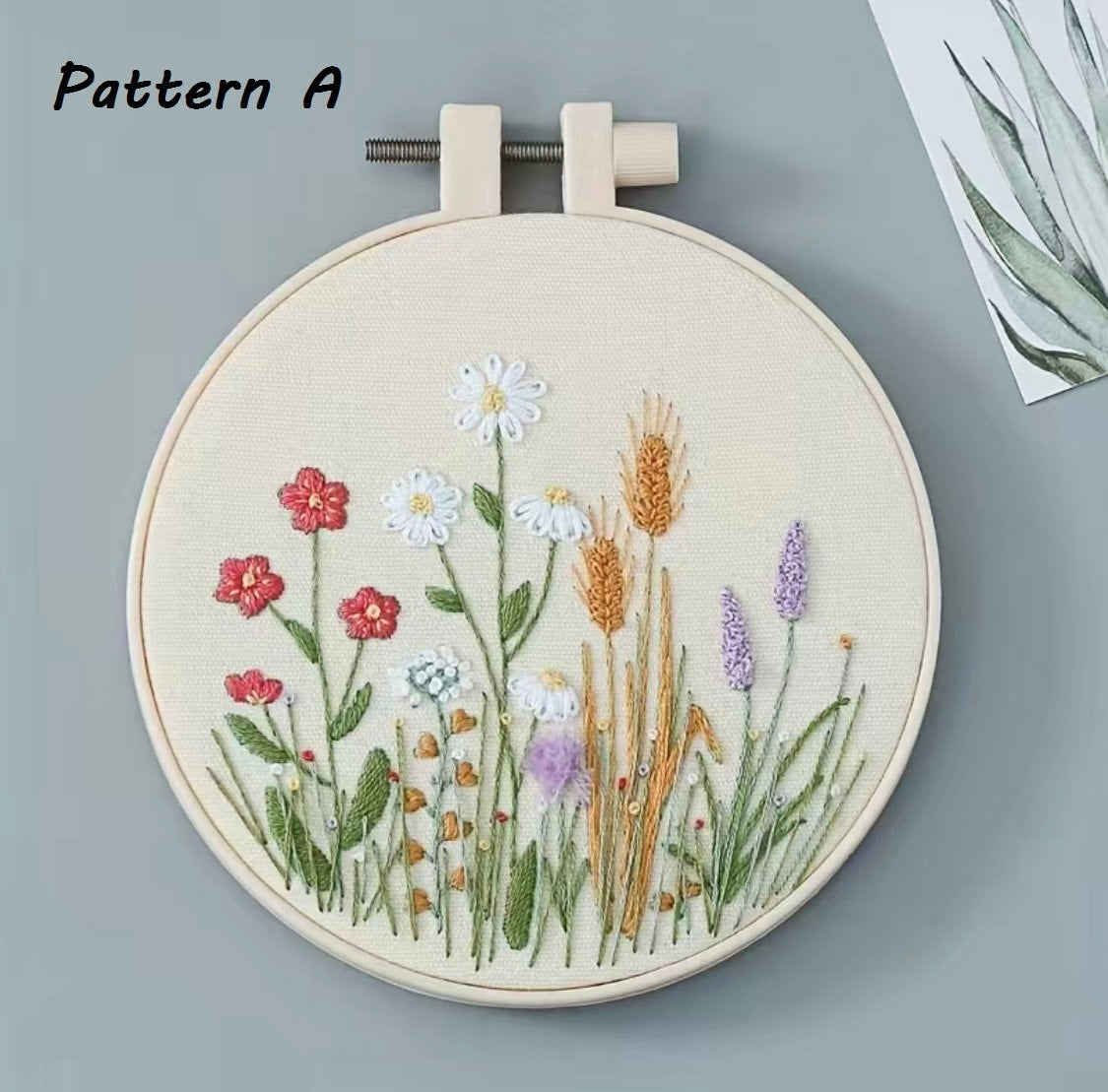 Beginner Floral Embroidery Kit with Baby’s Breath, Daisy, Dandelion, and Rose Designs