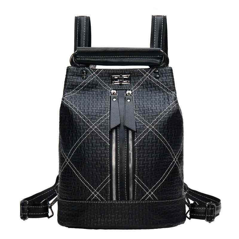 Black Genuine Leather Cool Backpack For Women - Fashion Travel Large Capacity Bag