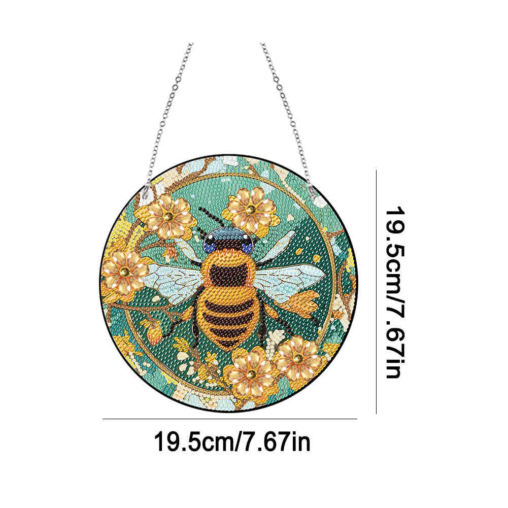 Acrylic Single-Sided Diamond Painting Hanging Pendant - Flower Bees Design
